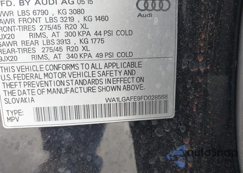 2015 Audi Q7 3.0T Premium z USA, uszkodzony, nr VIN WA1LGAFE9FD028568